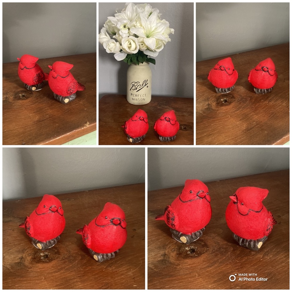 NWT- 2 Absolutely Precious Chubby- Red Cardinals- Love Bird Decorations